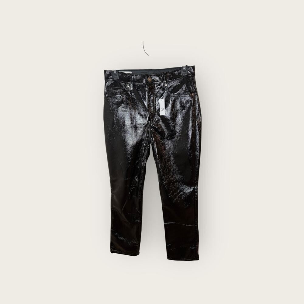 GAP High Rise Vegan Patent Leather Vintage Slim Pants Size 4 Petite NWT - Picture 4 of 9